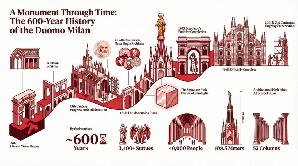 Infographic on the history of Milan Cathedral